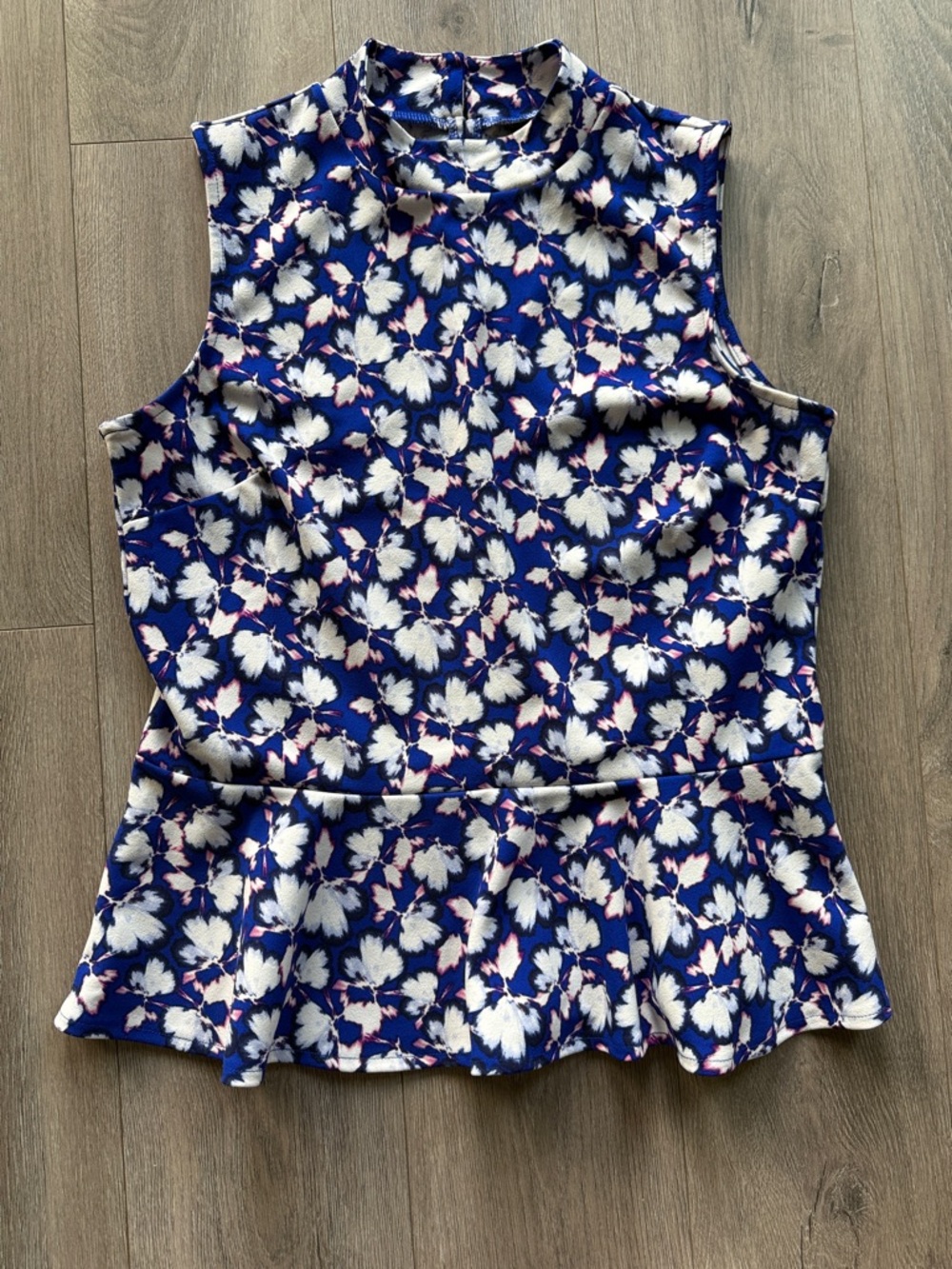 Banana Republic Blue Floral Peplum Tank with White & Pink Accents
